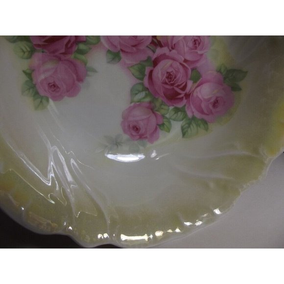 RCW Bavaria Lusterware Floral Serving Bowl pink roses yellow rim rose large 9.5" - Picture 5 of 12